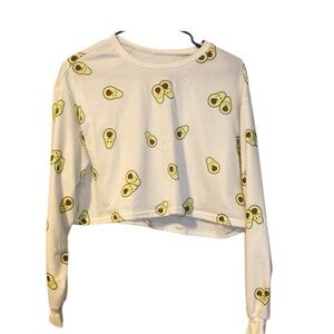 White Cropped Sweatshirt with Avocado Print